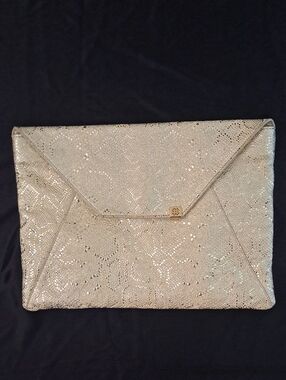 Vintage DESA SINCE 1972 Envelope  Clutch - Gold Snakeskin - Embossed Leather